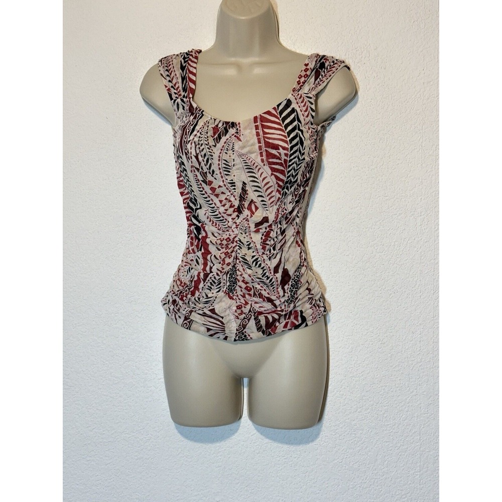 Classiques Entier Womens XS Red Black Silk Ruched Abstract Print Tank Top Blouse
